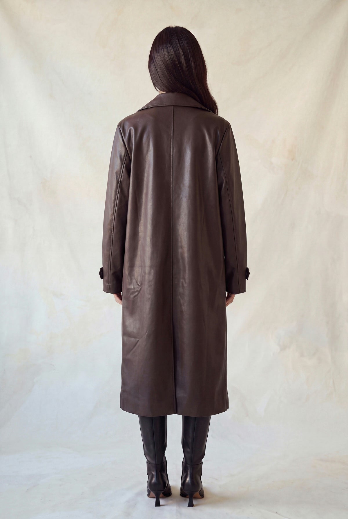 Vegan Leather Notch Longline Trench Coat