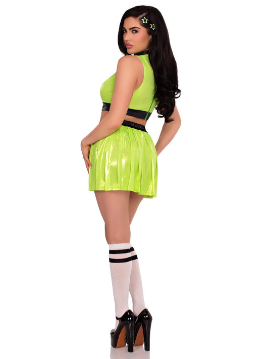 3 PC Super Baddie Costume, Includes Shimmer Crop Top with Mesh Heart Panel, V - Front Skirt, and (2) Star Hair Clips - S Costume for women Vacation Outfits Birthday Dresses Going Out Looks
