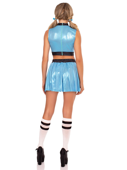 3 PC Super Sweetie Costume, Includes Shimmer Crop Top with Mesh Heart Panel, V - Front Skirt, and (2) Hair Ties - S Costume for women Vacation Outfits Birthday Dresses Going Out Looks