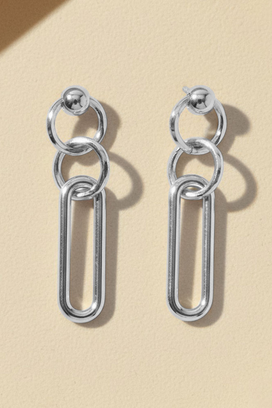 Boucles d'oreilles pendantes maillons géométriques Luna Rhodium