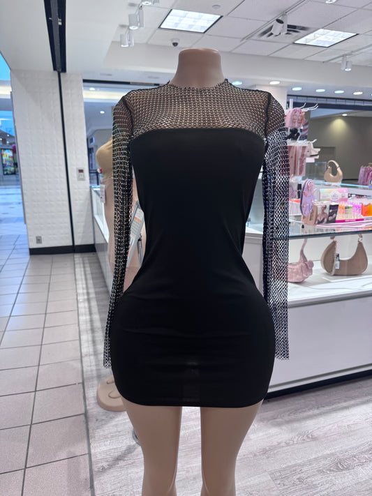 Laura Mesh Diamond Sleeve Mini Long Sleeve Dress - S dress for women Vacation Outfits Birthday Dresses Going Out Looks