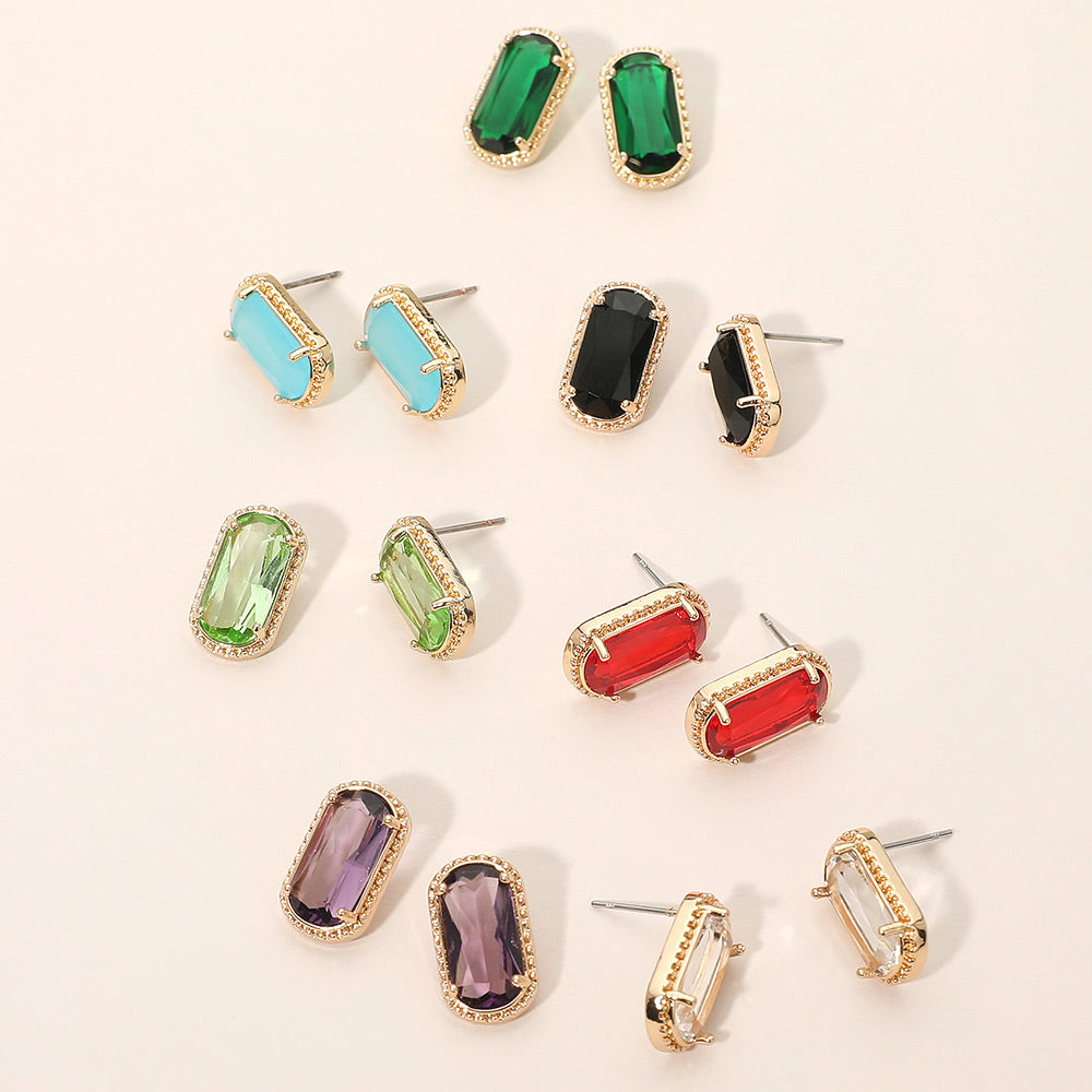 Rectangular Faceted Stone Cluster Stud Earrings