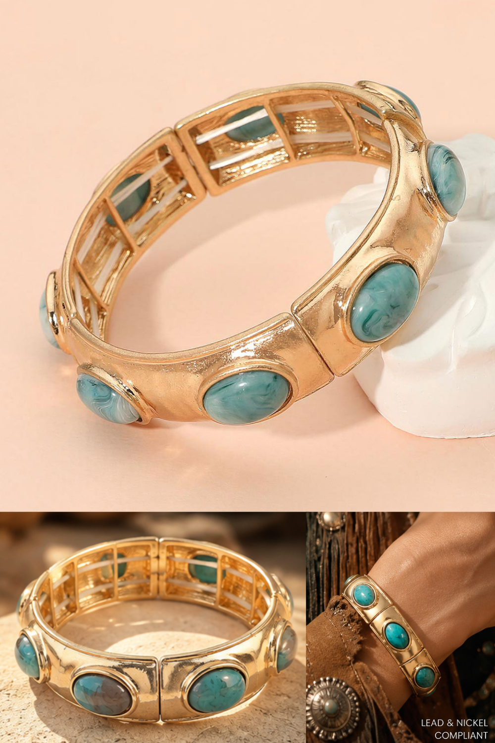 Canyon Marbled Stone Stretch Bracelet – Western Statement Cuff