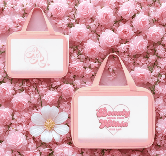 Acute Attitude Pink and Clear Beauty Comes from Within Makeup Bag - Pink for women Vacation Outfits Birthday Dresses Going Out Looks