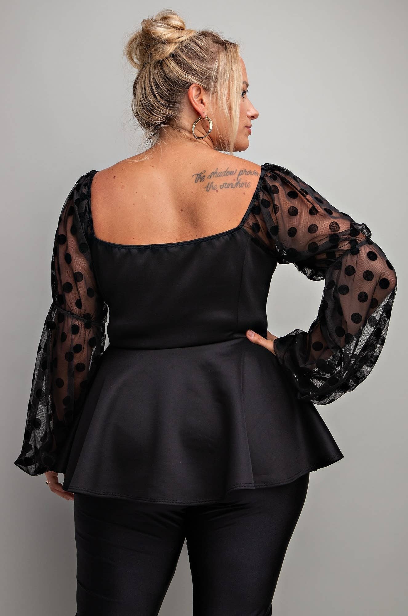 Adriana Plus Size Peplum Top With Long Balloon Sleeves & Chic Square Neckline - Blaire Shops