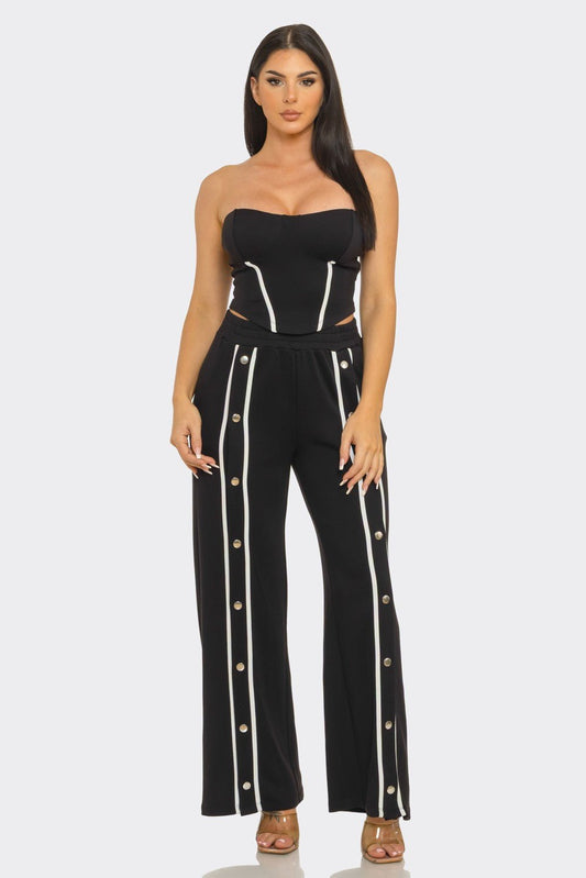 After Dark Button Detail Set – Strapless Top & Pants - Black outfit for women Vacation Outfits Birthday Dresses Going Out Looks