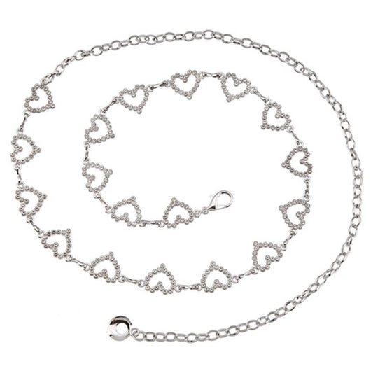 Amelia Rhinestone Heart Chain Belt – Trendy Y2K Inspired - Silver belt for women Vacation Outfits Birthday Dresses Going Out Looks