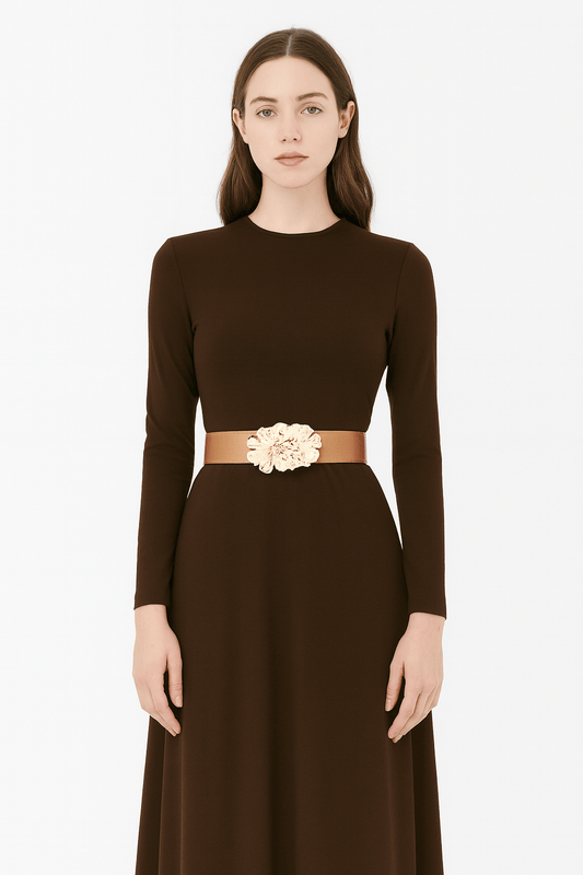 Ava Organic Fluid Flower Elastic Belt - Tan belt for women Vacation Outfits Birthday Dresses Going Out Looks