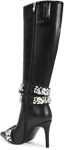 AZALEA WANG – Alonza Black Embellished Stiletto Boot - Black SHOES for women Vacation Outfits Birthday Dresses Going Out Looks
