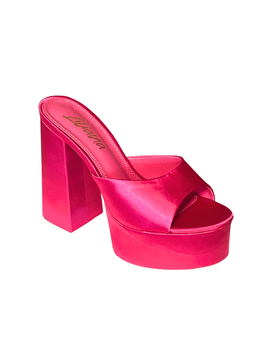 Barb Babe Pink Satin Mule 4.5 Inch Chunky Heel With Convenient Slip - On Style - Pink shoes for women Vacation Outfits Birthday Dresses Going Out Looks