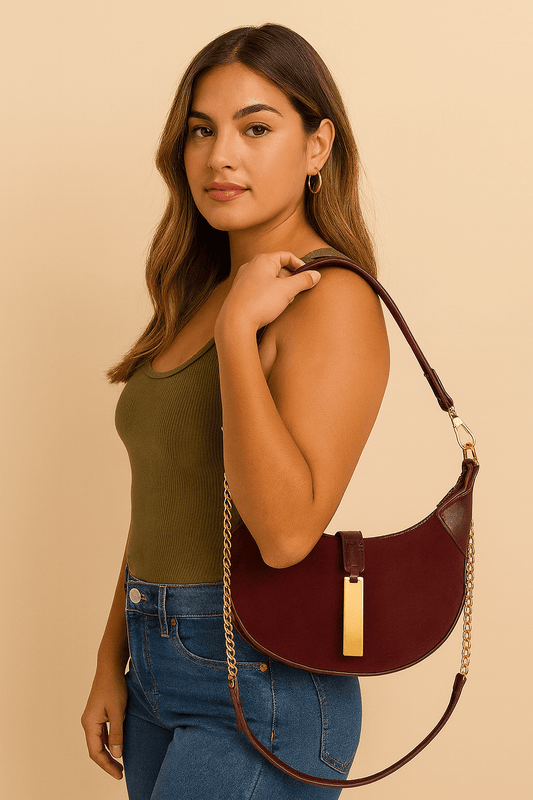Boston Faux Suede Leather Hobo Bag - Red for women Vacation Outfits Birthday Dresses Going Out Looks