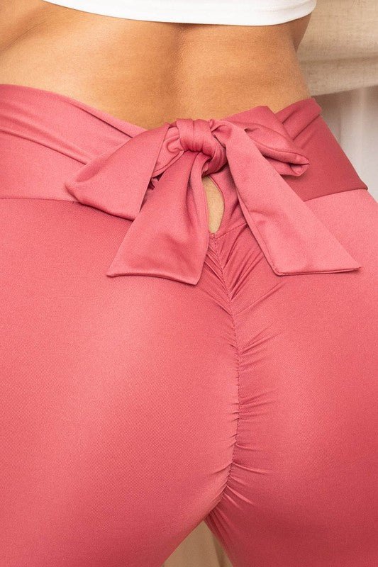 Bow High Waist Back Tie Sport Legging - S leggings for women Vacation Outfits Birthday Dresses Going Out Looks