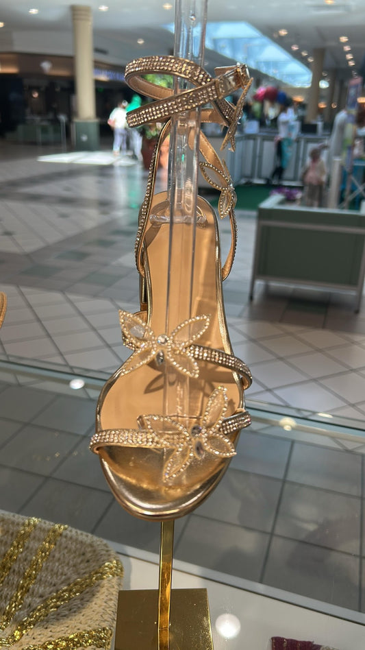Butterfly Low Chunky Block Heel Sandals – Elegant Heels for Prom, Graduation & Formal Events - Gold heels for women Vacation Outfits Birthday Dresses Going Out Looks