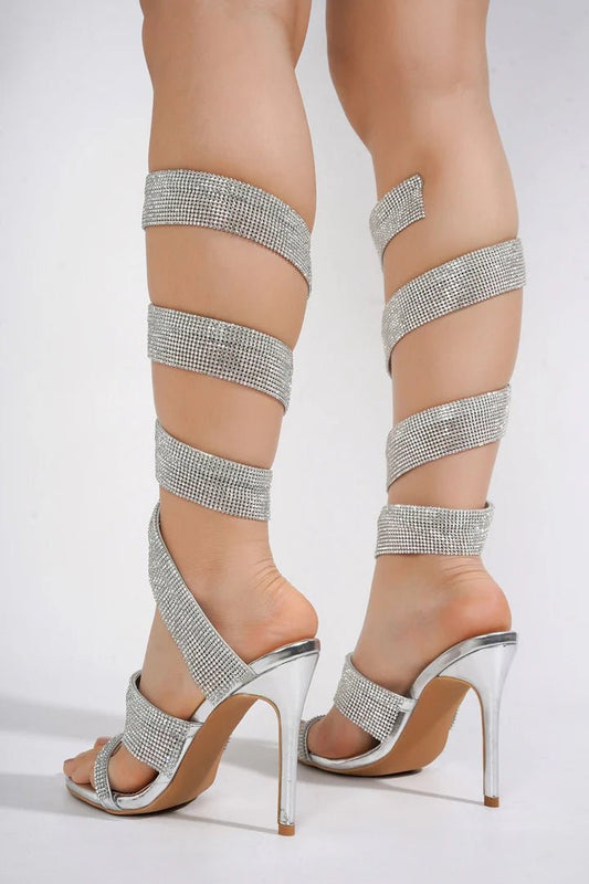 Cape Robbin Fred Silver Rhinestone Wrap Heels - Silver heels for women Vacation Outfits Birthday Dresses Going Out Looks