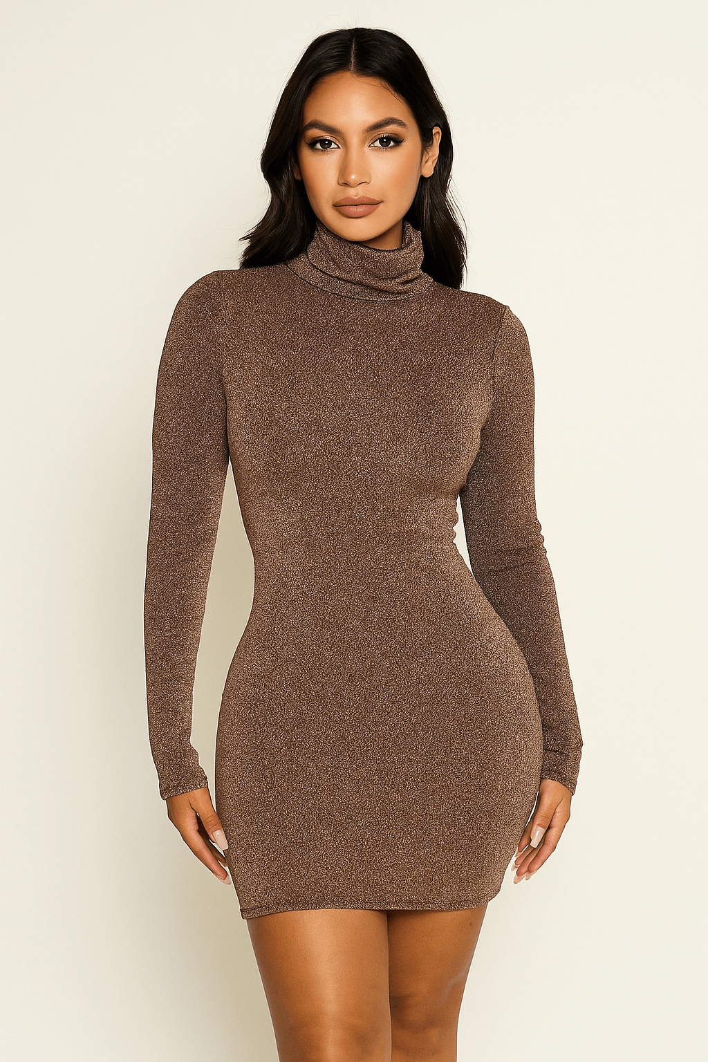 Celeste Glitter Mock Neck Open Strappy Back Dress - Gold dress for women Vacation Outfits Birthday Dresses Going Out Looks
