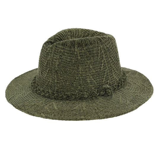 Chenille Pattern Fedora Hat with Braided Band - Olive hat for women Vacation Outfits Birthday Dresses Going Out Looks