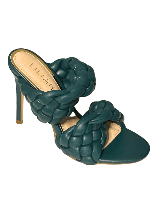 Chic Emerald Green Double Braided Mule Sandals with 4 - Inch Heel for Stylish Comfort - Olive shoes for women Vacation Outfits Birthday Dresses Going Out Looks