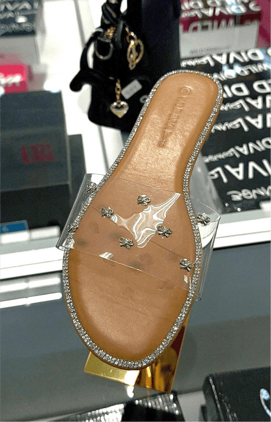 Clear Bow Glamour Slides – Cushioned Slip - On Summer Sandals - Nude shoes for women Vacation Outfits Birthday Dresses Going Out Looks