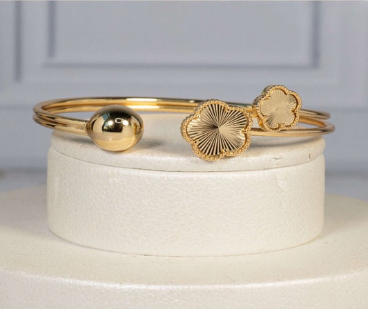 Clover Inspired Cuff Bracelet 18k Gold Plated - Gold for women Vacation Outfits Birthday Dresses Going Out Looks
