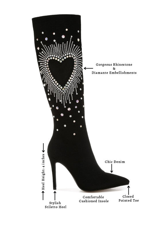 Coastra Rhinestone Embellished Stiletto Boots - Blaire Shops