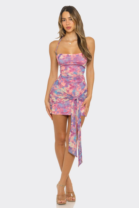 Daisy Dream Tie Accent Mini Viral Dress - Multicolor dress for women Vacation Outfits Birthday Dresses Going Out Looks