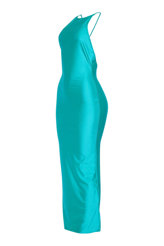 Edessa Halter Neck Open Back With Bead Detail Maxi Stretch Maxi Dress - Aqua DRESS for women Vacation Outfits Birthday Dresses Going Out Looks