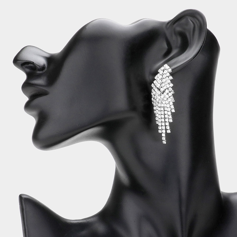 Elegant Rhinestone Pave Dangle Earrings – Gold or Silver Tone - Silver for women Vacation Outfits Birthday Dresses Going Out Looks