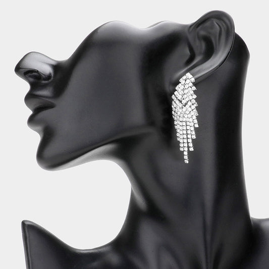 Elegant Rhinestone Pave Dangle Earrings – Gold or Silver Tone - Silver for women Vacation Outfits Birthday Dresses Going Out Looks
