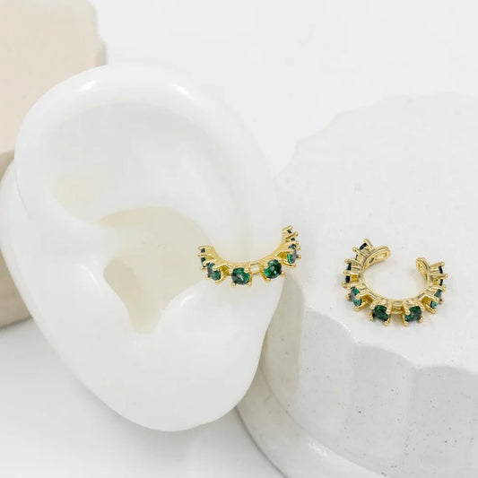 Emerald Green Stoned 18k Gold Plated No Piercing Ear Cuff - for women Vacation Outfits Birthday Dresses Going Out Looks