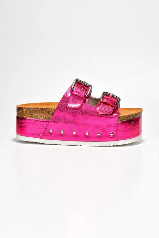 Frannie Double Buckle Upper Platform Sandals - Fuchsia - Fushia sandals for women Vacation Outfits Birthday Dresses Going Out Looks