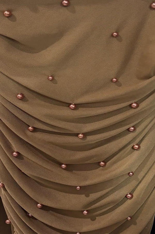 Garnet Pearl Allure Strapless Scarf Detail Mini Dress - mocha dress for women Vacation Outfits Birthday Dresses Going Out Looks