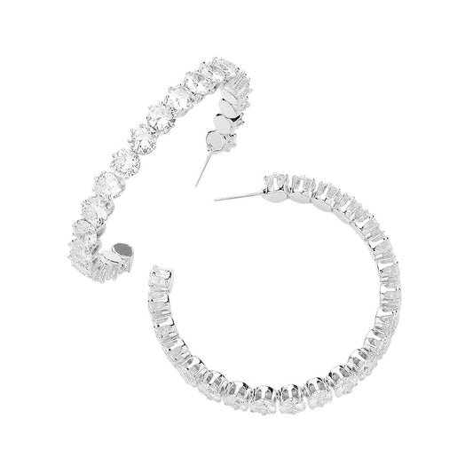 Glamorous CZ Stone Hoop Earrings - EARRINGS for women Vacation Outfits Birthday Dresses Going Out Looks