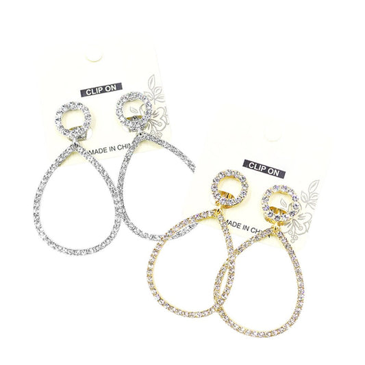 Glamorous Pave Teardrop Clip - On Earrings - Gold EARRINGS for women Vacation Outfits Birthday Dresses Going Out Looks