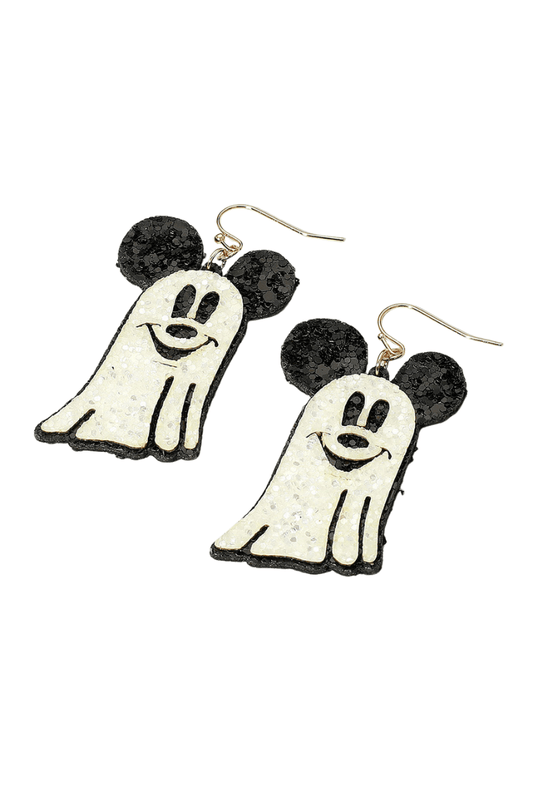Glittered Halloween Playful Mouse Ghost Dangle Earrings - White EARRINGS for women Vacation Outfits Birthday Dresses Going Out Looks