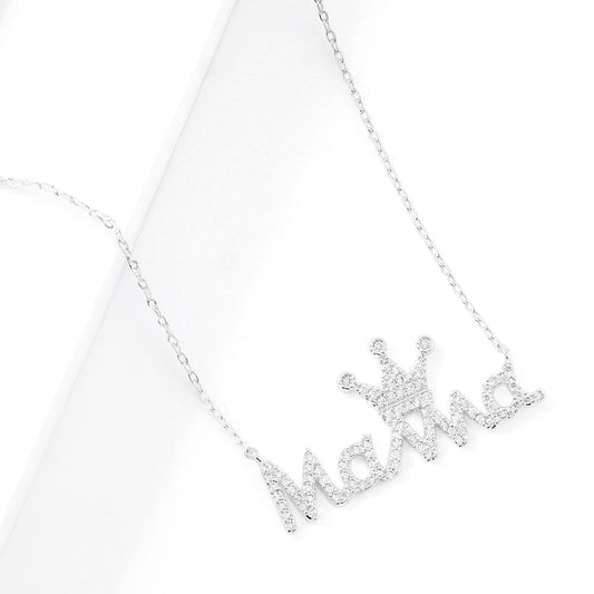 Gold Dipped CZ Crown MAMA Necklace – Sparkling Cubic Zirconia Pendant | Lead & Nickel Safe Jewelry - Silver Necklace for women Vacation Outfits Birthday Dresses Going Out Looks