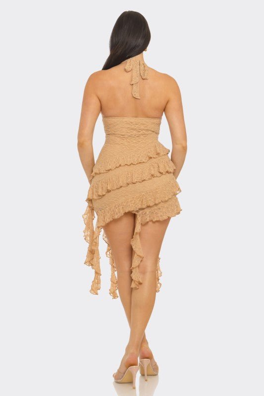 Golden Muse Halter Lace Mini Dress - Blaire Shops
