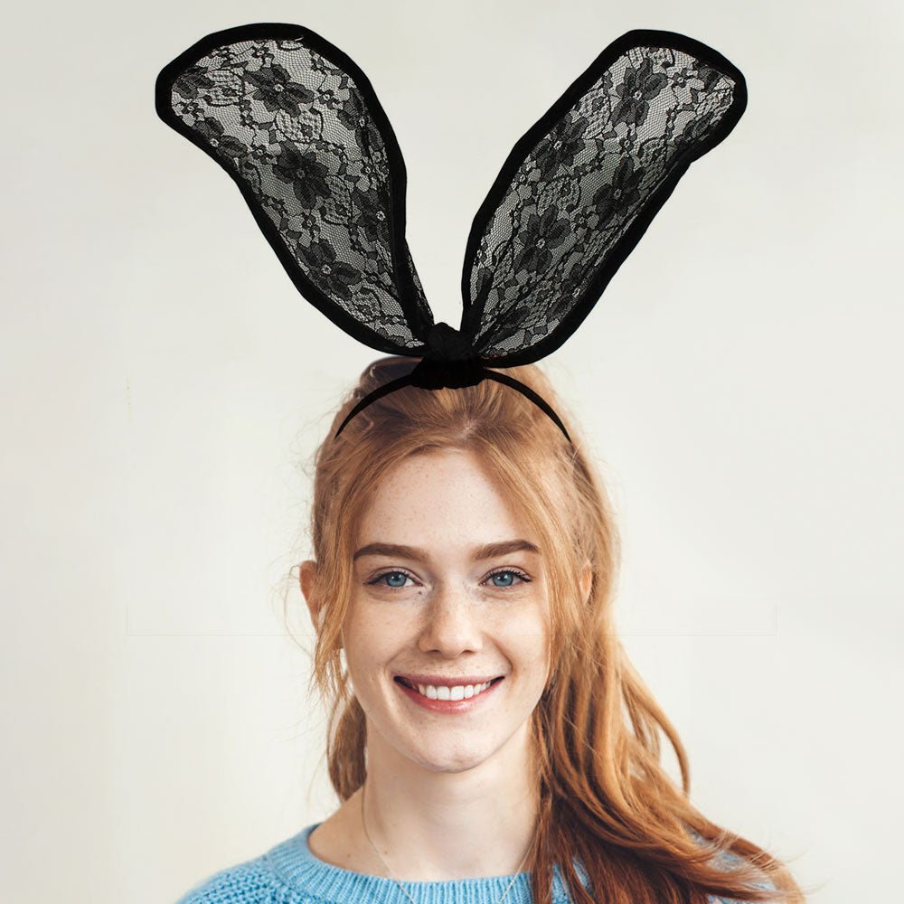 Halloween Floral Laced Bunny Ears Headband - Black accessories for women Vacation Outfits Birthday Dresses Going Out Looks