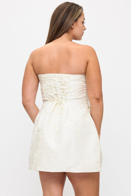Ivory Muse Strapless Lace - Up Mini Dress – Plus Size Party Dress - Ivory DRESS for women Vacation Outfits Birthday Dresses Going Out Looks