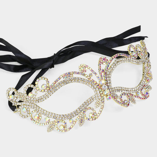 Janelle Rhinestone Paved Cat Eye Masquerade Mask - Gold for women Vacation Outfits Birthday Dresses Going Out Looks
