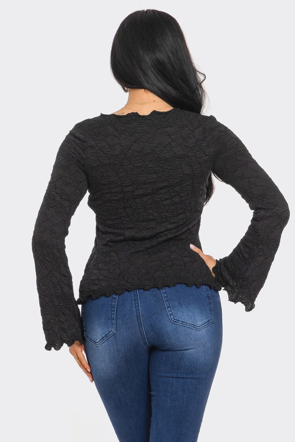 JAYLA TEXTURED LONG SLEEVE TIE FRONT CARDAGIAN - Black top for women Vacation Outfits Birthday Dresses Going Out Looks