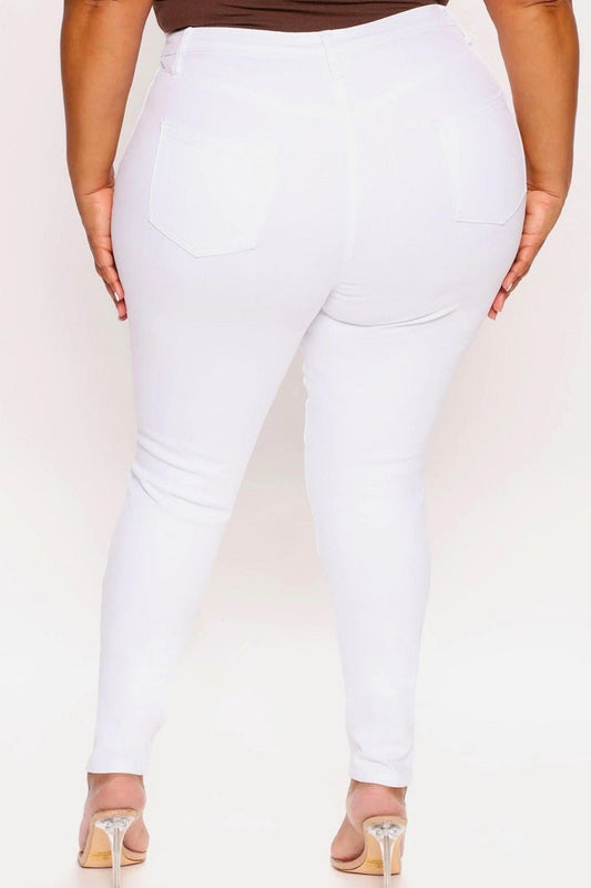 Kayla Plus Size High Rise Destroyed White Skinny Jean - White jeans for women Vacation Outfits Birthday Dresses Going Out Looks