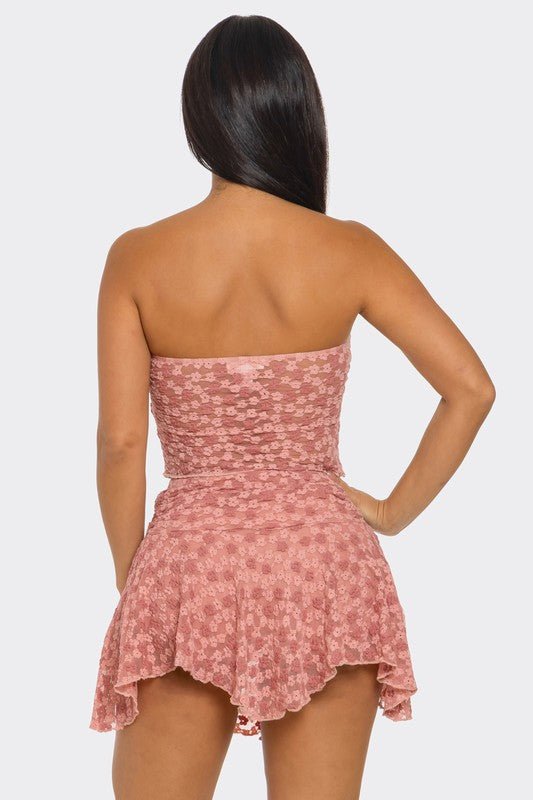 Lacey Flora Lace Two Piece Strapless Top Skirt Outfit - Blaire Shops