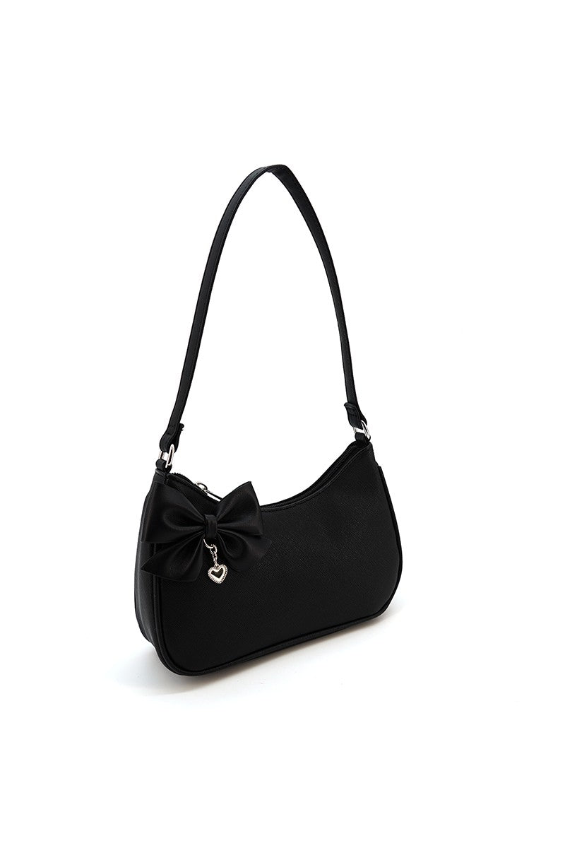 Like Dreams Heart Charm Bow Vegan Leather Shoulder Bag - Blaire Shops