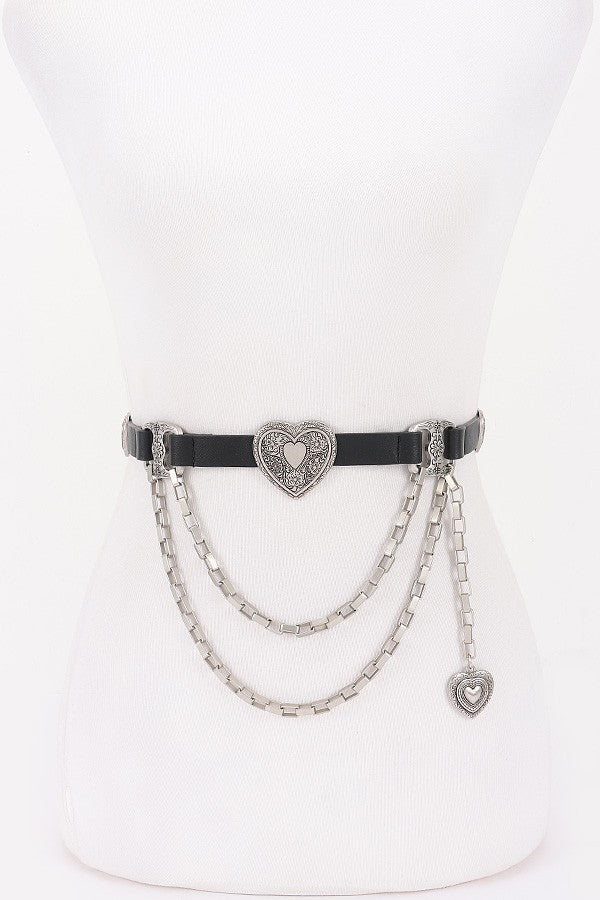 Lila Vintage Heart Concho Link Charm Belt – Statement Accessory - Blaire Shops