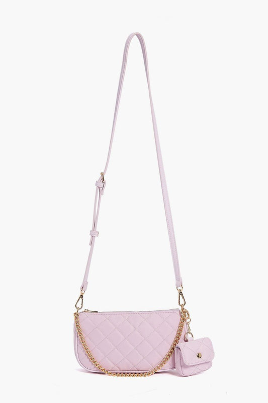 London Quilted Chain Crossbody Bag – Lilac Nylon with Gold Hardware - Lavender bag for women Vacation Outfits Birthday Dresses Going Out Looks