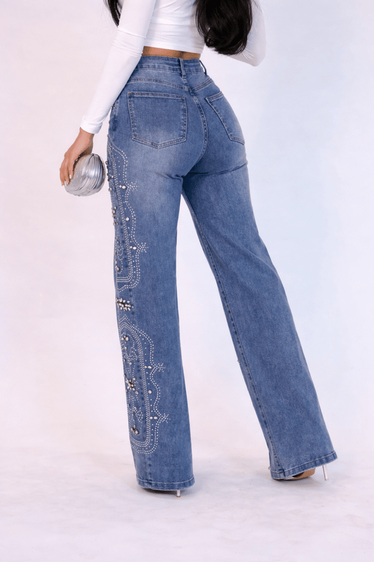 Main Character Rhinestone Jeans – Medium Wash - Medium Wash bottoms for women Vacation Outfits Birthday Dresses Going Out Looks