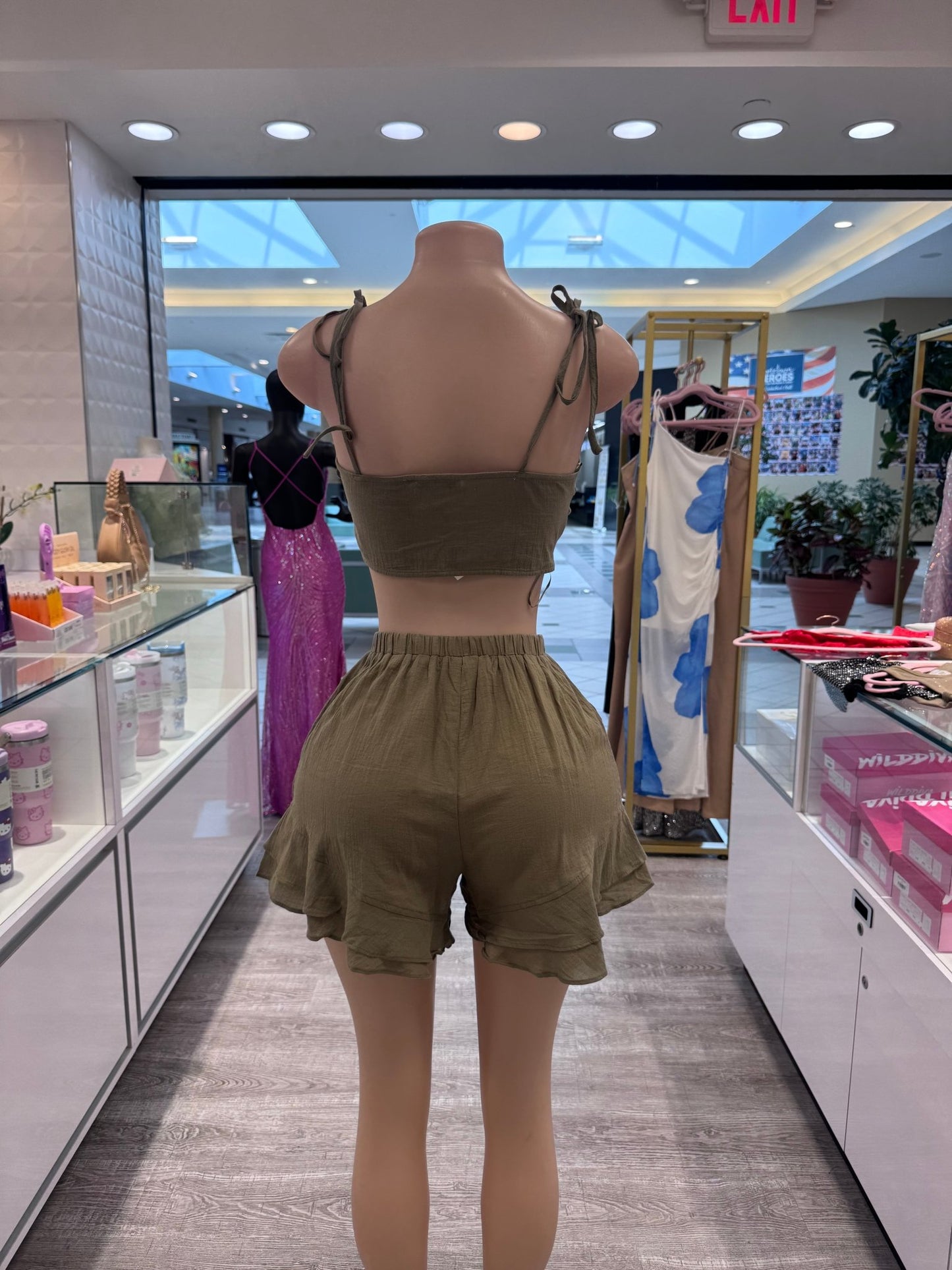 Maldives Linen Two Piece Crop Top Tie Short Set - Blaire Shops