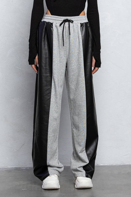 Marissa Faux Leather Detail Sweatpants Luxury Loungewear - grey pants for women Vacation Outfits Birthday Dresses Going Out Looks