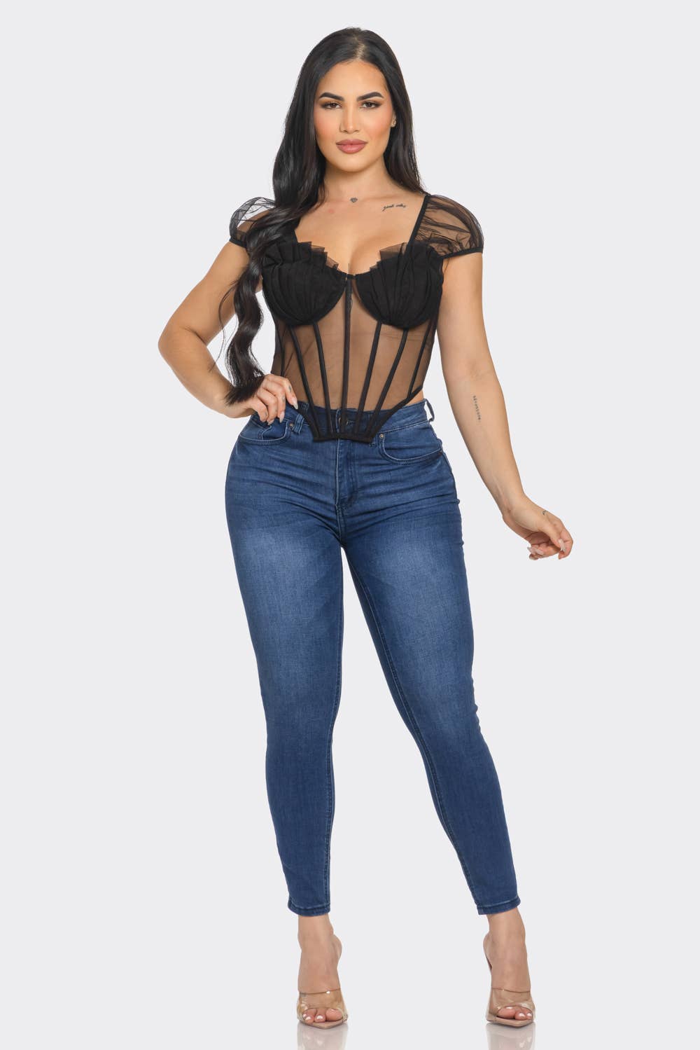 Maxine Mesh Front Pleated Tulle Sexy Bustier Top - Blaire Shops