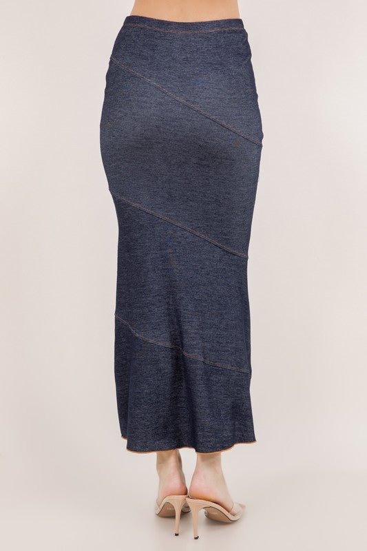 Melissa Mermaid Denim Maxi Skirt – Stretchy High - Waist Flared Skirt | Trendy Look - Dark Wash bottoms for women Vacation Outfits Birthday Dresses Going Out Looks